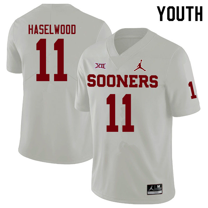 Youth #11 Jadon Haselwood Oklahoma Sooners Jordan Brand College Football Jerseys Sale-White